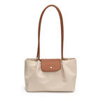 2025  Trendy Beige Nylon Tote Bag with Magnetic Closure Decorative Pompom