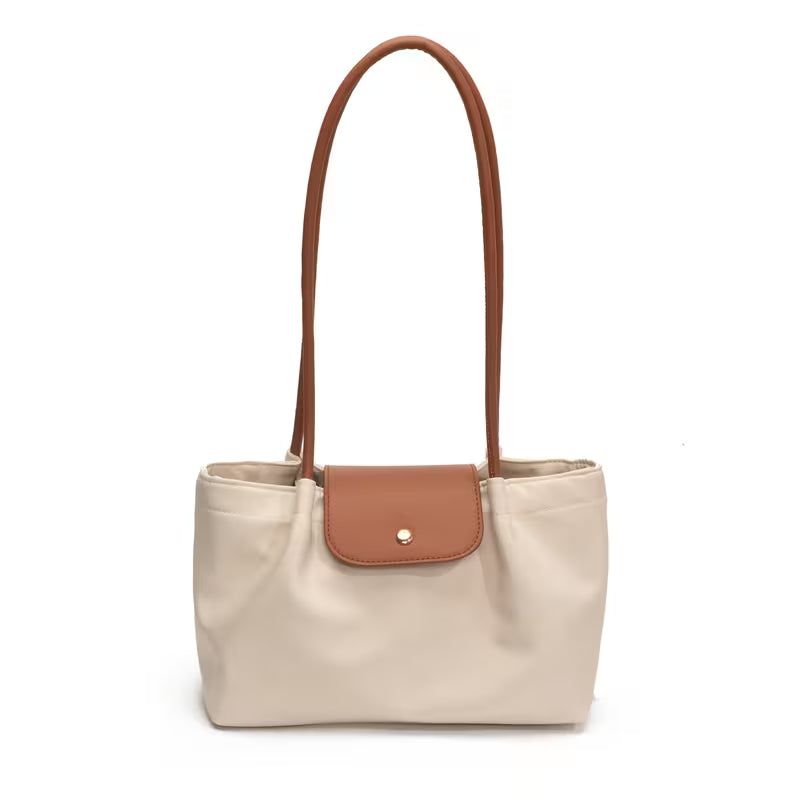 2025  Trendy Beige Nylon Tote Bag with Magnetic Closure Decorative Pompom