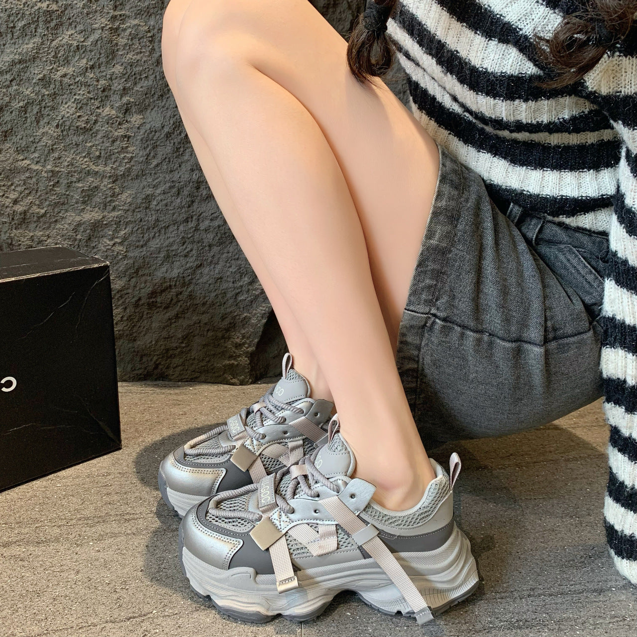 Women's Chunky Sneakers Breathable Mesh Platform Sports Shoes