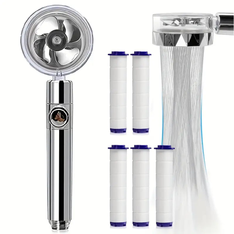 High-Pressure 360° Rotating Fan Shower Head with Filter