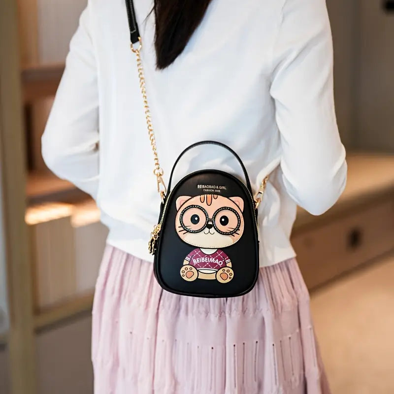 Women's Adjustable Crossbody Bag with Cute Cat Animal Print