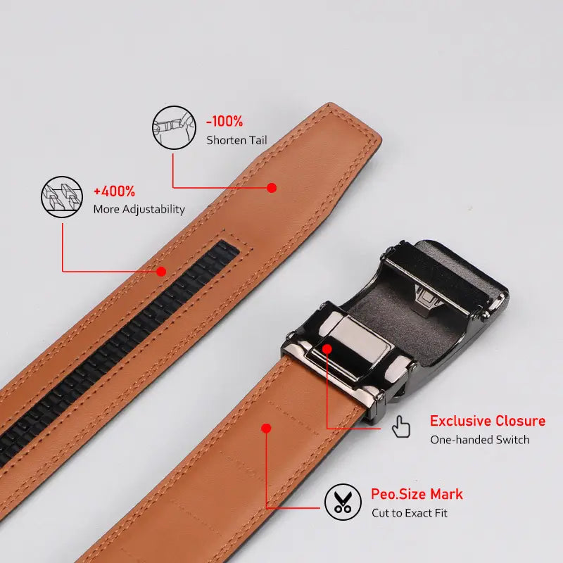 Business Men's Automatic Buckle Cowhide Belt, Ratchet Dress Belt