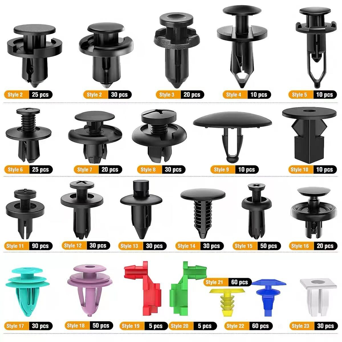 725pcs Set of Automotive Fastener Clips for Securing Car Body Components, Including Push Retainers, Rivets, And Trim Panel Fasteners, Along with a Tool for Removal