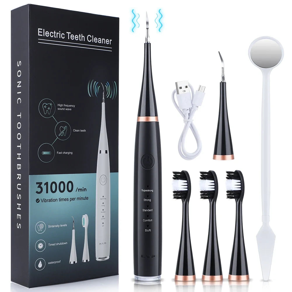 6 in 1 Ultrasonic Dental Scaler/Tartar Remover Electric Toothbrush: Teeth Plaque Cleaner, Whitening (Adult)