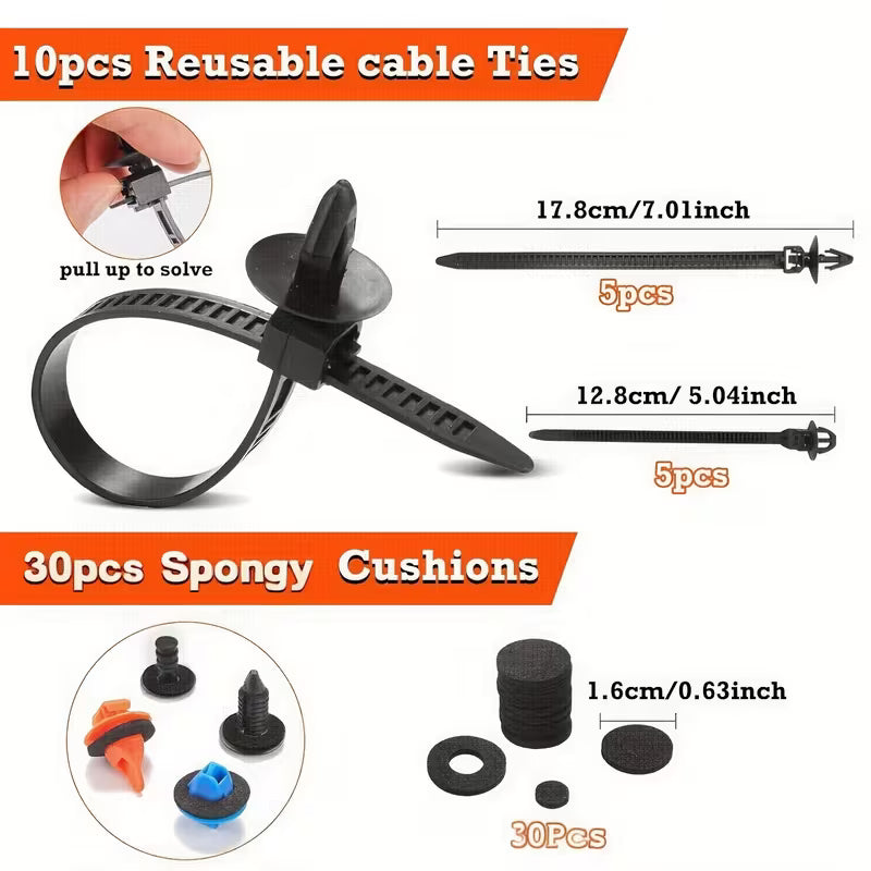 725pcs Set of Automotive Fastener Clips for Securing Car Body Components, Including Push Retainers, Rivets, And Trim Panel Fasteners, Along with a Tool for Removal