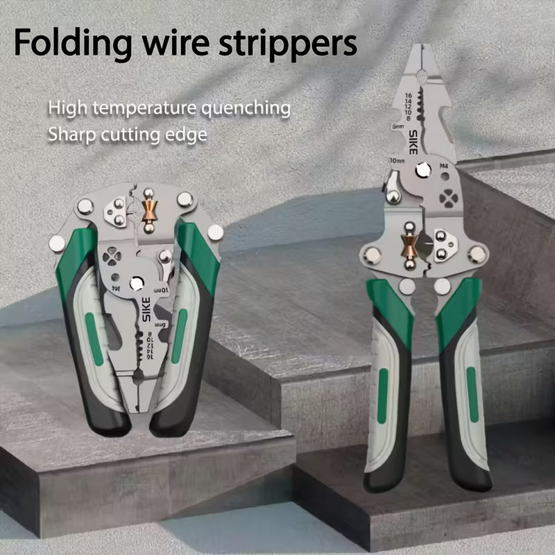 Collapsible Multi-Function Electrician Hand Tool Industrial Grade Wire Stripper, Durable High Carbon Steel Precision Tool for Cutting, Crimping, and Stripping - Suitable for All Electrical Work Sinterklaas