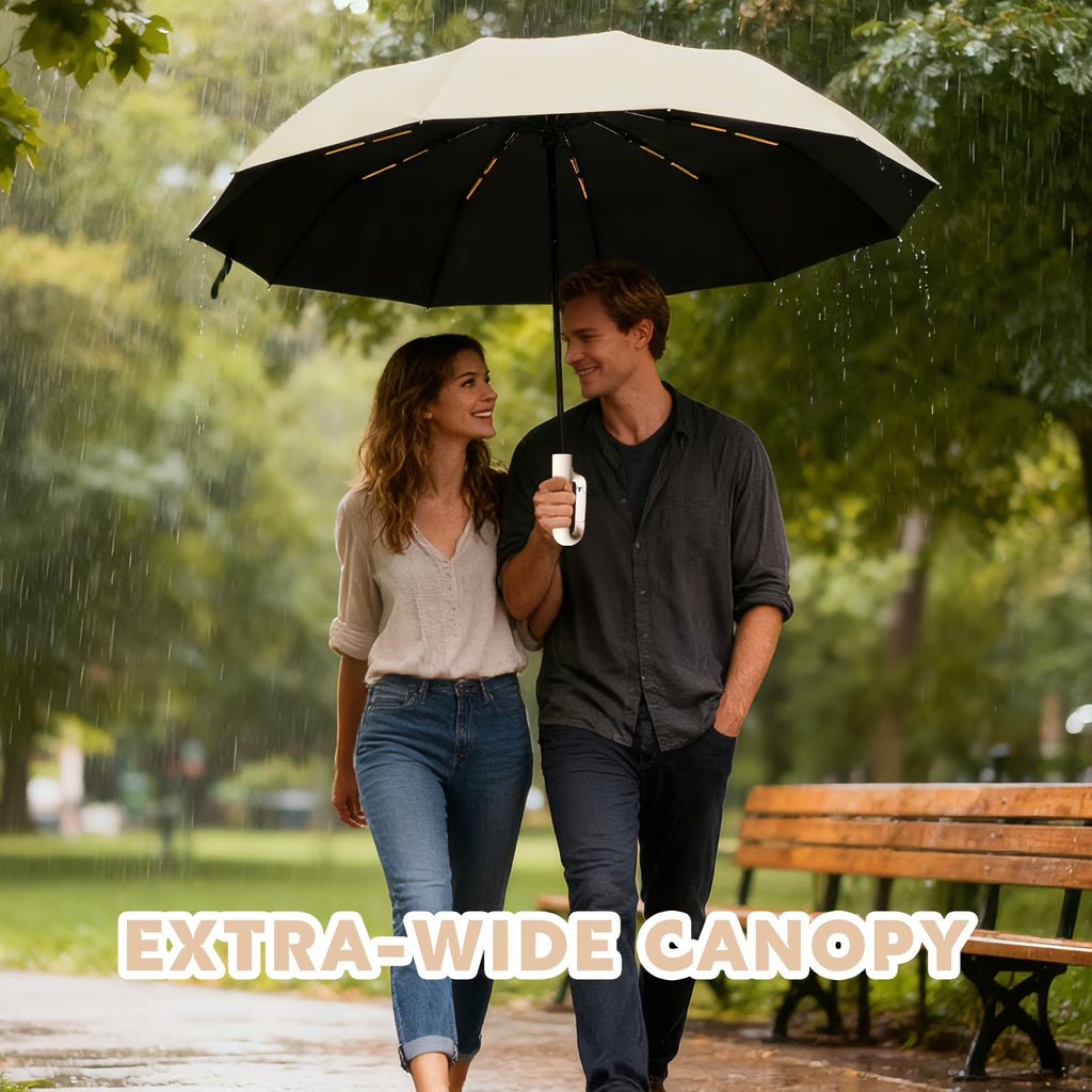 Travel Folding Umbrella, 10 Ribs Automatic Open, Lightweight Compact Portable Backpack Car Parasol Outdoor, Sun/Rain, Anti 99 UV Protection UPF 50, Men Women Carabiner Handle Design