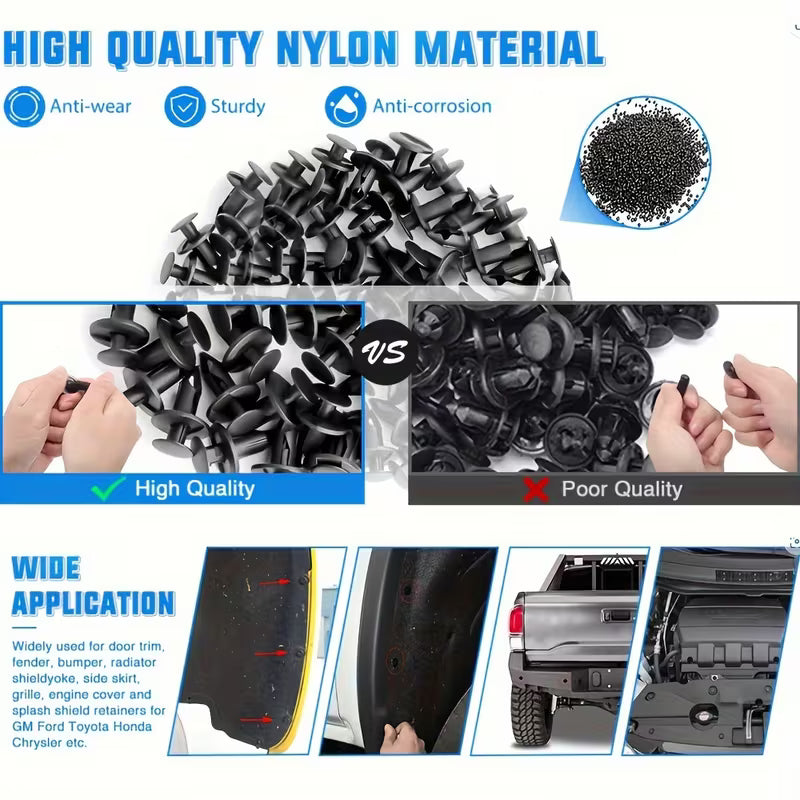 725pcs Set of Automotive Fastener Clips for Securing Car Body Components, Including Push Retainers, Rivets, And Trim Panel Fasteners, Along with a Tool for Removal