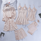 Blushy Silk 5 Piece Pajama Set