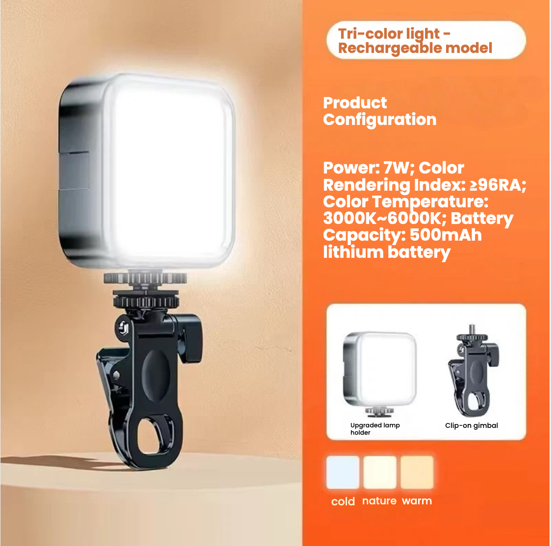 Portable Mini Selfie Fill Light Rechargeable 3 Modes Adjustable Brightness Clip on for Mobile Phone Computer Fill Light