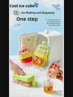 Ice Cube Bottle with Straw, 2-in-1 Cooling Grid, Easy-Press Silicone Ice Tray