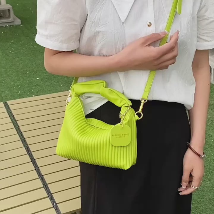 Stylish Simple Pleated Handbag PU Material Evening Party Women's Bag