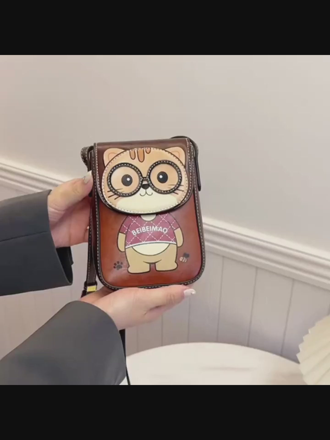 Women's Adjustable Crossbody Bag with Cute Cat Print