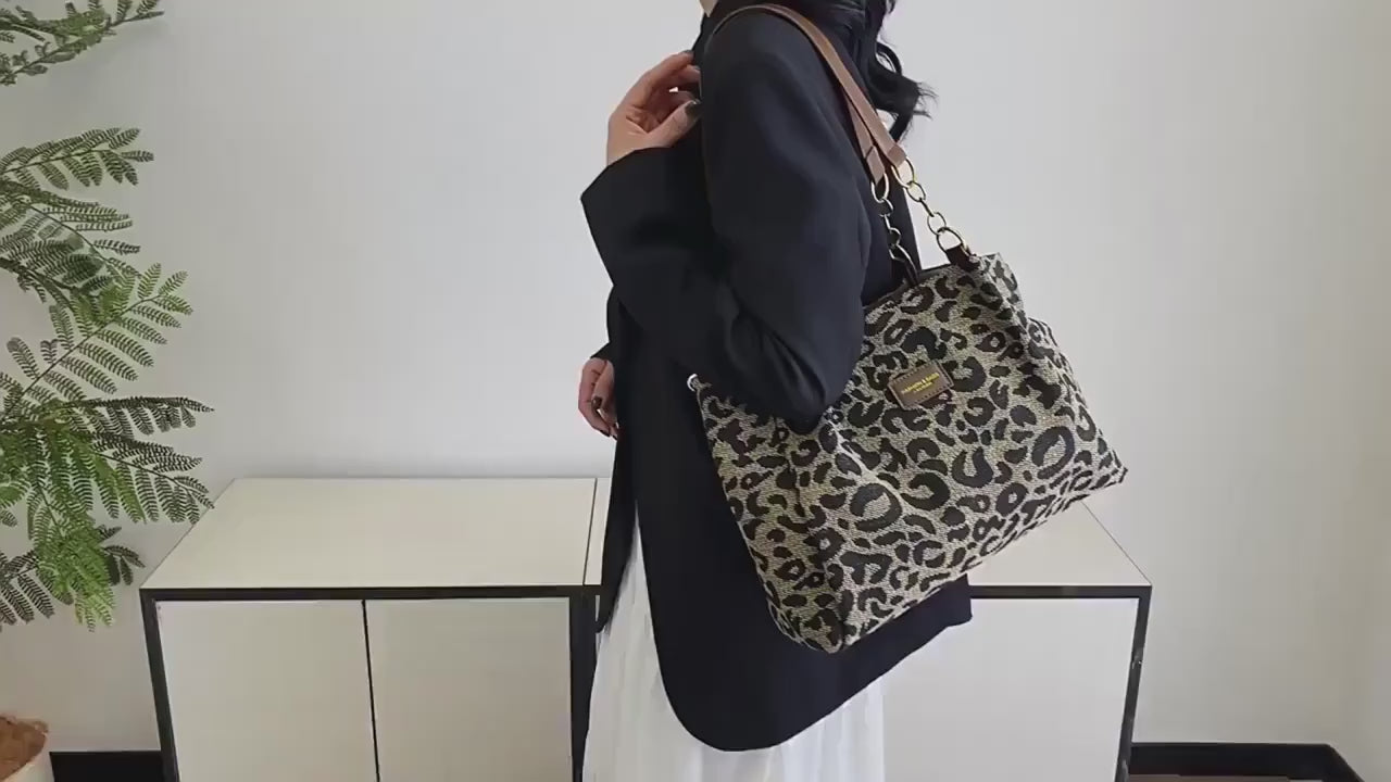 Stylish Vintage Leopard Print Canvas Tote Bag for Women
