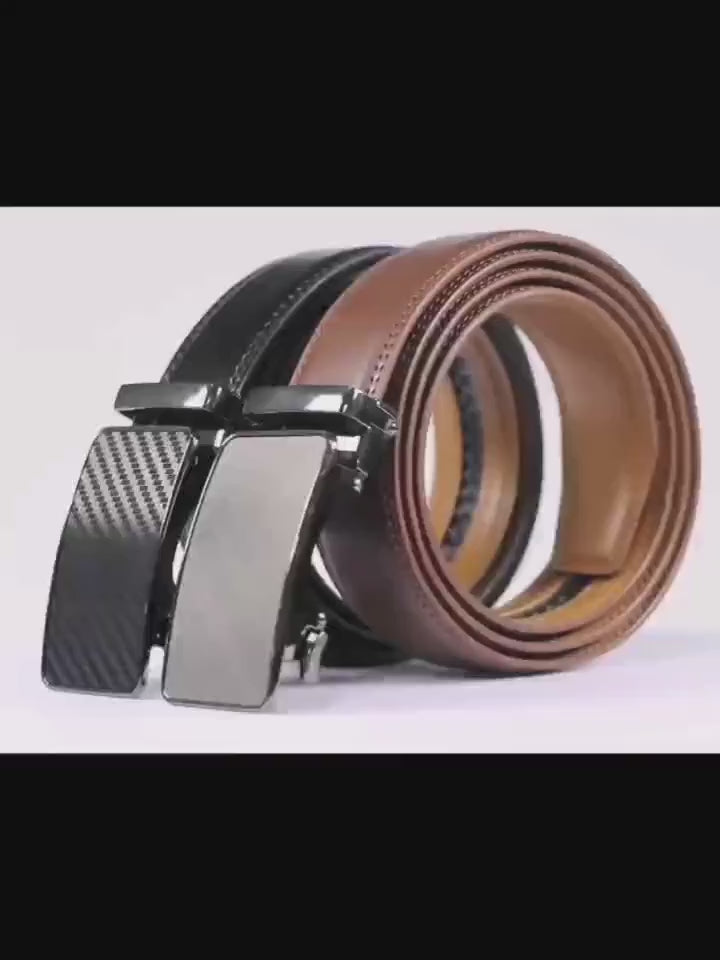 Business Men's Automatic Buckle Cowhide Belt, Ratchet Dress Belt