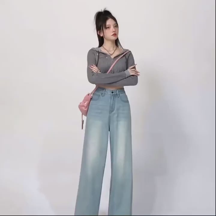 High Waist Wide Leg Silk Denim Jeans