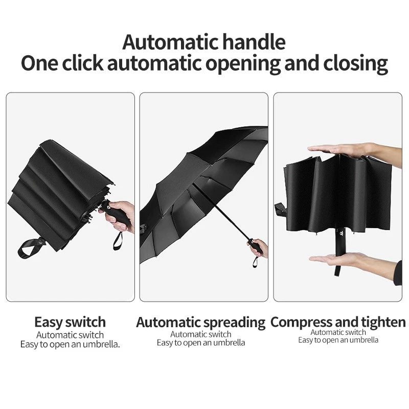 Travel Folding Umbrella, 10 Ribs Automatic Open, Lightweight Compact Portable Backpack Car Parasol Outdoor, Sun/Rain, Anti 99 UV Protection UPF 50, Men Women Carabiner Handle Design