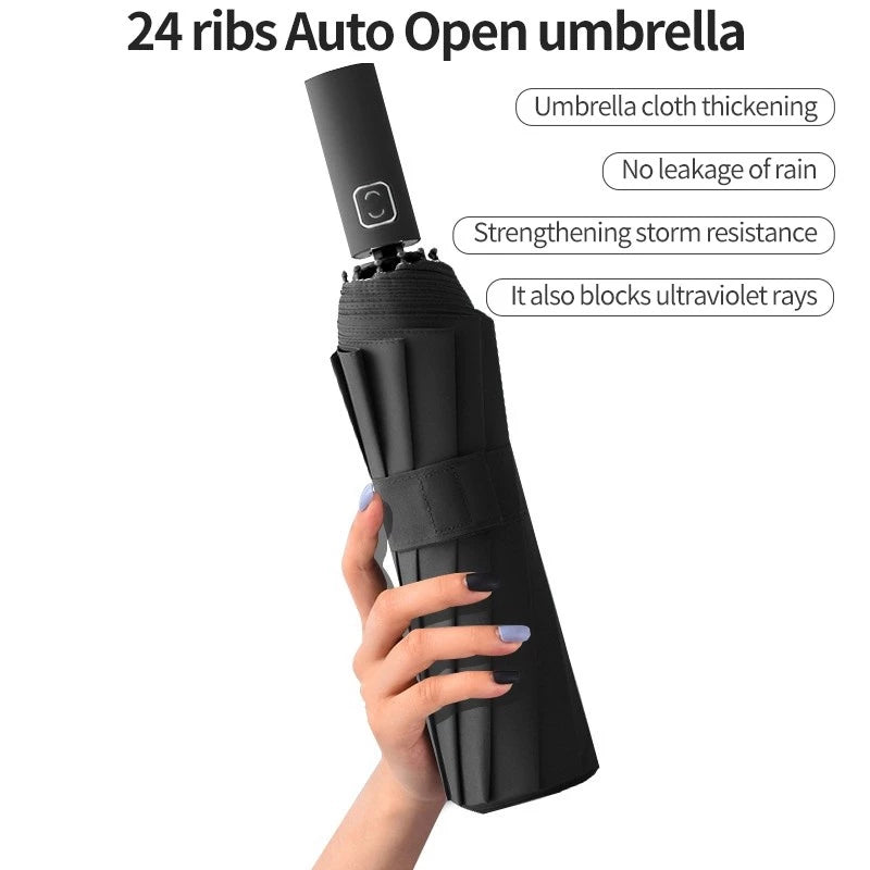 Travel Folding Umbrella, 10 Ribs Automatic Open, Lightweight Compact Portable Backpack Car Parasol Outdoor, Sun/Rain, Anti 99 UV Protection UPF 50, Men Women Carabiner Handle Design